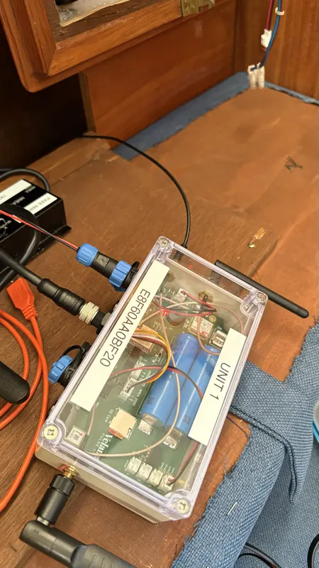 A Tier 1 node labelled Unit 1, installed at a yacht's nav station and wired into the boat's instrument network