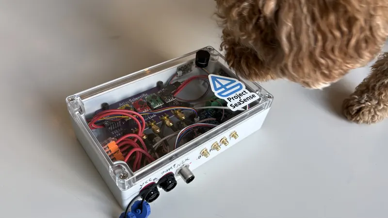 The Tier 2 module on a table, inspected by a curious dog
