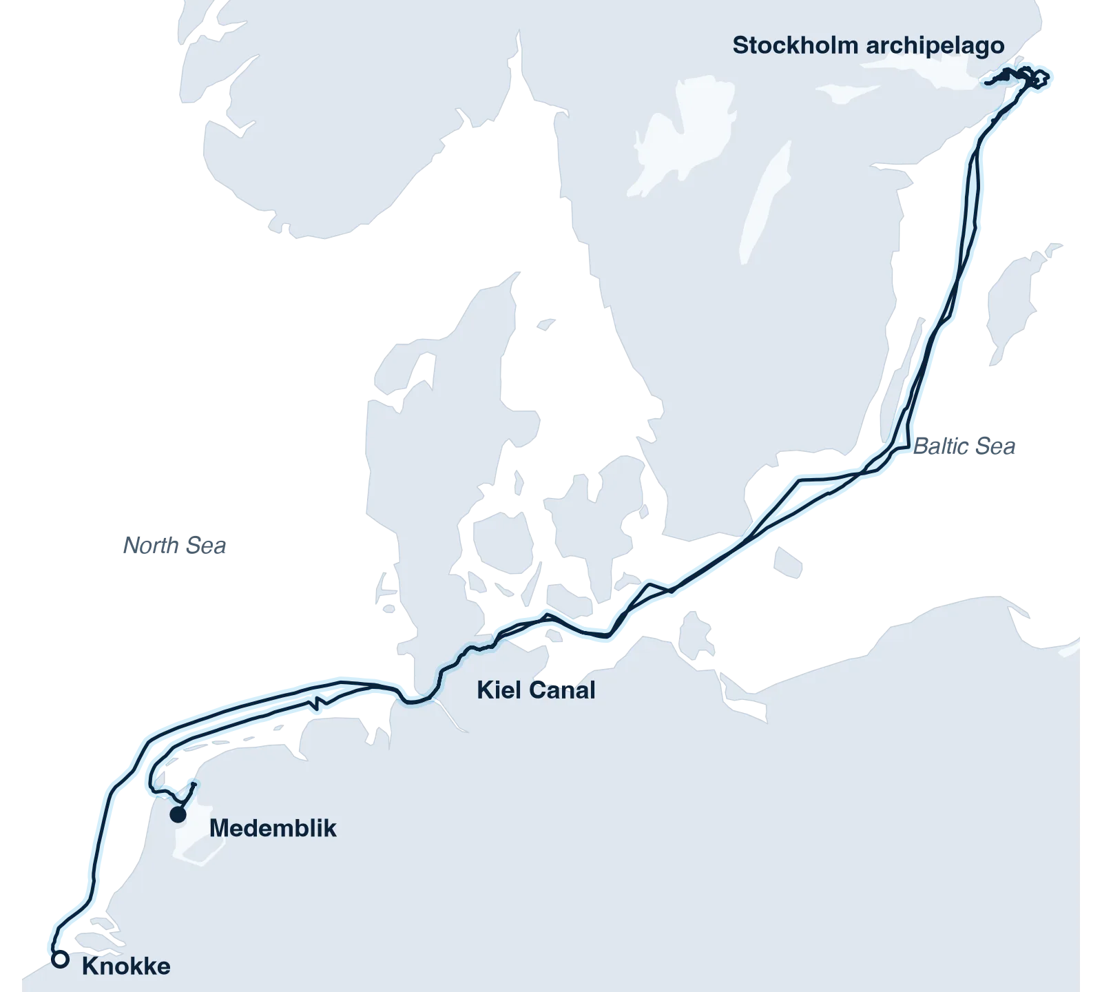 Map of Expedition 2026: from Medemblik through the Kiel Canal and the Baltic to the Stockholm archipelago, and back to Knokke